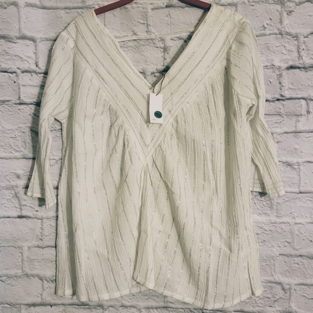 🔥Pink Chicken Metallic Stripe Blouse